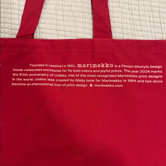Marimekko Unikko Poppy 60th Anniversary Tote Bag 100% Organic Cotton Red Coral - Picture 3 of 5